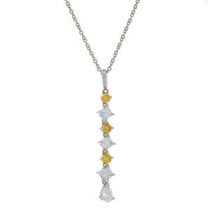 Platinum & Gold Yellow Diamond Journey Necklace 16 1/2" 14k Pear 1.10ctw Treated